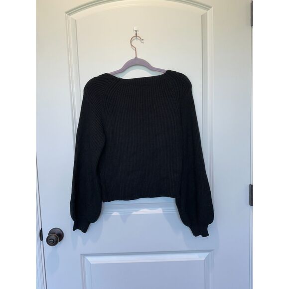 Cider Sweetheart Neckline Balloon Sleeve Sweater Black Size XL - Picture 2 of 6